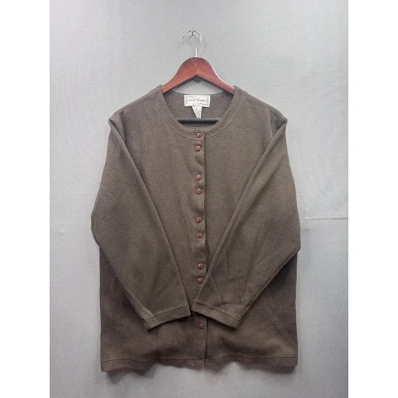 Sarah Bentley Vintage Womens Cardigan Sweater Olive Green Button Front Size L - Picture 2 of 8